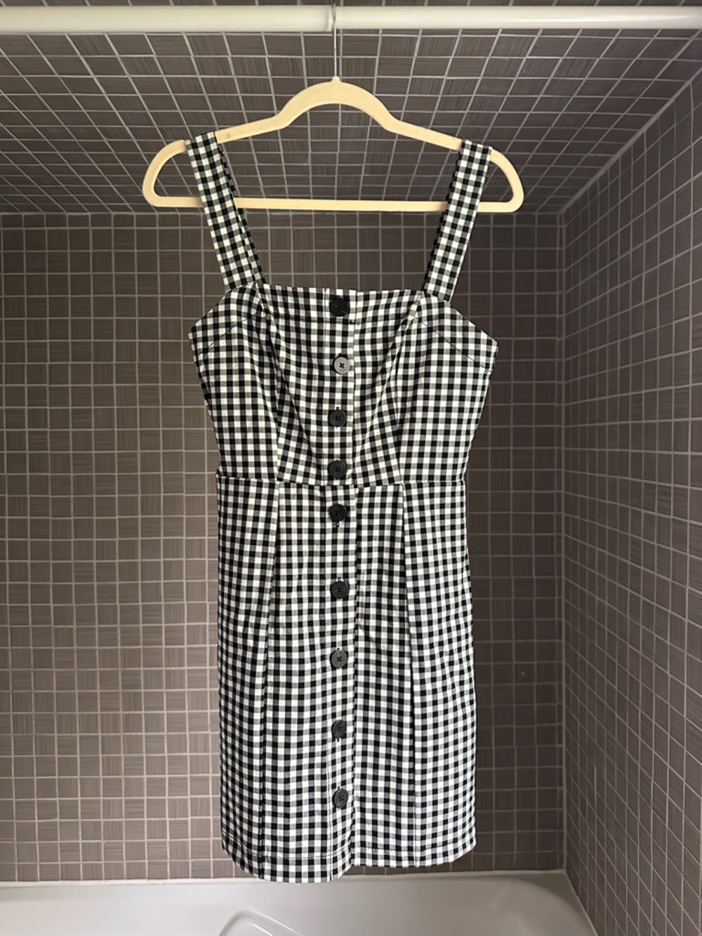 Bershka Black and White Gingham Mini Dress